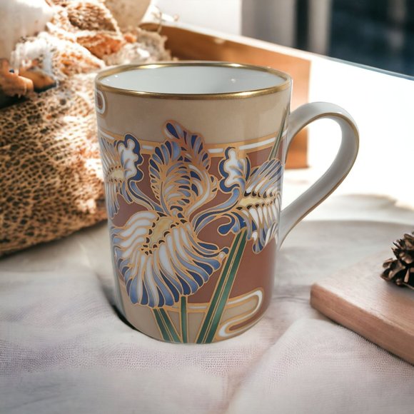Fitz and Floyd Cloisonne Iris 1980 Coffee Mug Cup Collectable Ceramic Tea - Picture 1 of 6